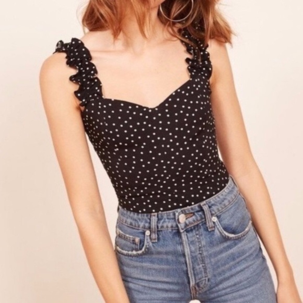 Reformation Jane Polka Dot Ruffle Tank Top 18